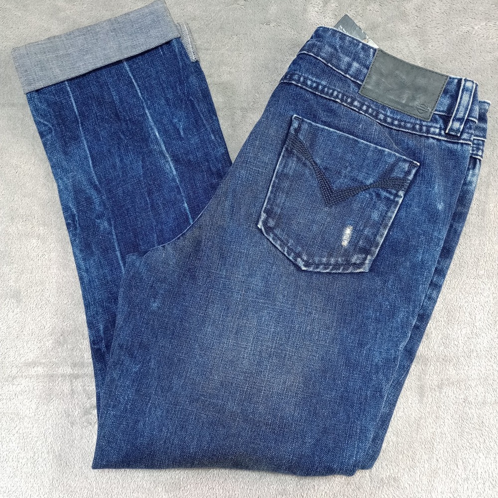 Harley Davidson Jeans‎ Womens 28 x 25 Boyfriend Cuffed Stretch Dark Blue Denim